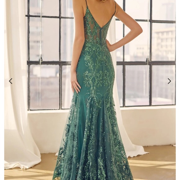Elegant Green Lace Prom Dress - Picture 11 of 12